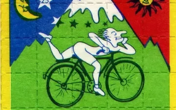 Малюнок на блотері LSD із велопрогулянкою Альберта Гофмана 1943 року