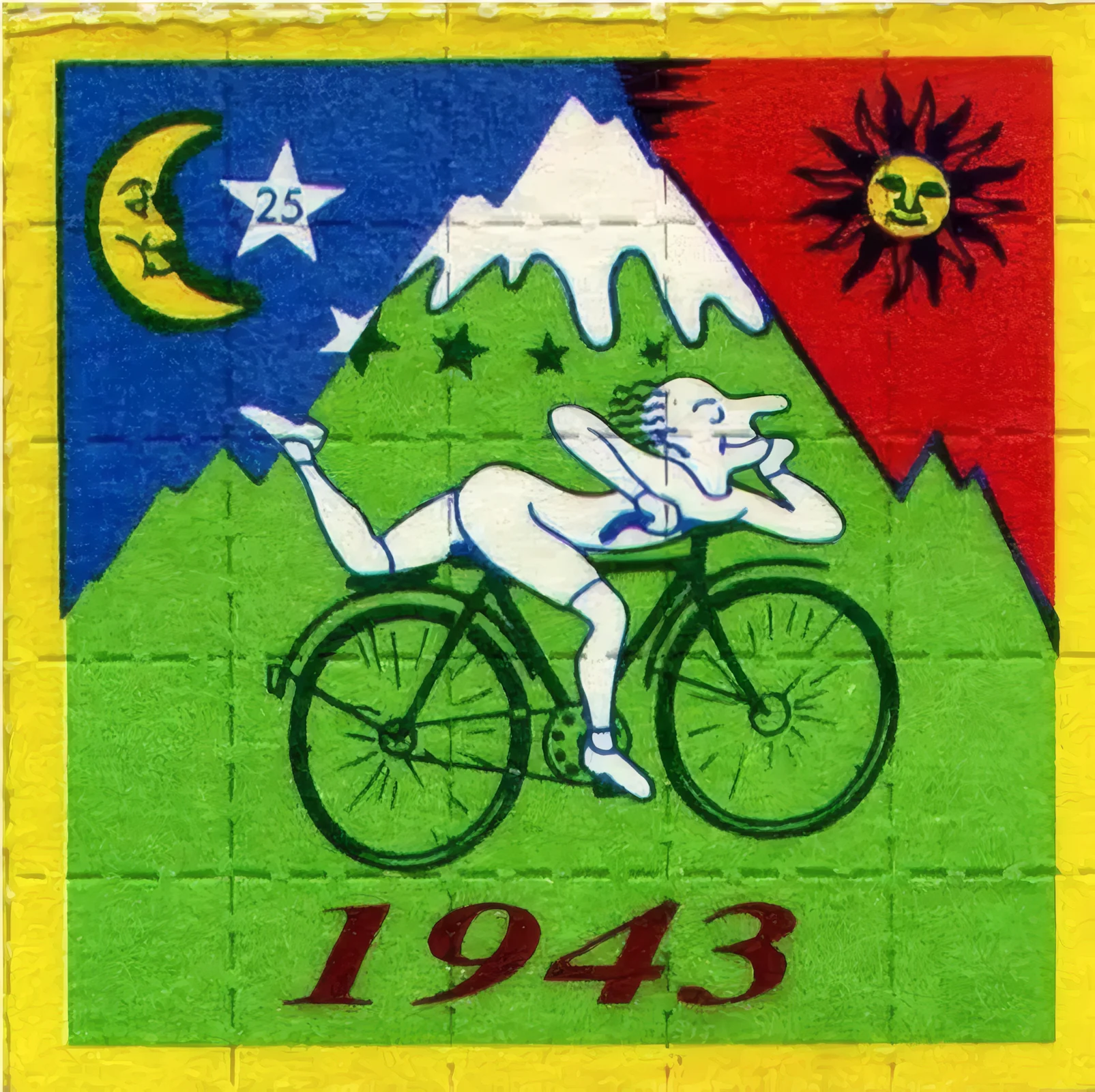 Малюнок на блотері LSD із велопрогулянкою Альберта Гофмана 1943 року